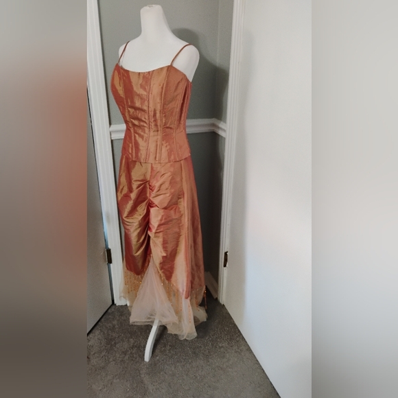 Vintage Dresses & Skirts - Vintage 2000s Terani Couture Two Piece Beaded Tassel Corset Skirt Set Sz 8